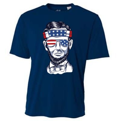 Funny Abraham Lincoln Wearing Glasses And Bandana Cooling Performance Crew T-Shirt