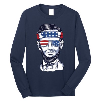 Funny Abraham Lincoln Wearing Glasses And Bandana Long Sleeve Shirt