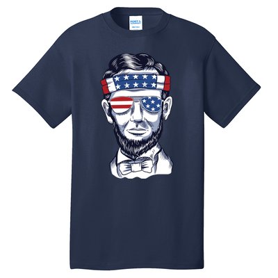 Funny Abraham Lincoln Wearing Glasses And Bandana Tall T-Shirt