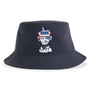 Funny Abraham Lincoln Wearing Glasses And Bandana Sustainable Bucket Hat