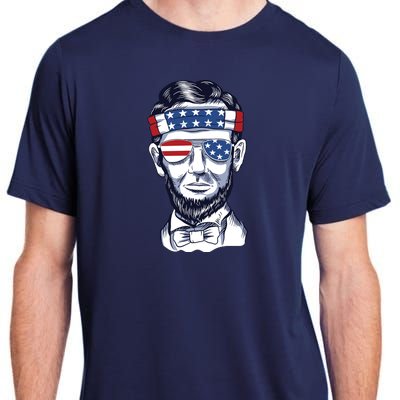 Funny Abraham Lincoln Wearing Glasses And Bandana Adult ChromaSoft Performance T-Shirt