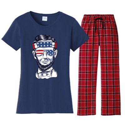 Funny Abraham Lincoln Wearing Glasses And Bandana Women's Flannel Pajama Set