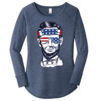 Funny Abraham Lincoln Wearing Glasses And Bandana Women's Perfect Tri Tunic Long Sleeve Shirt