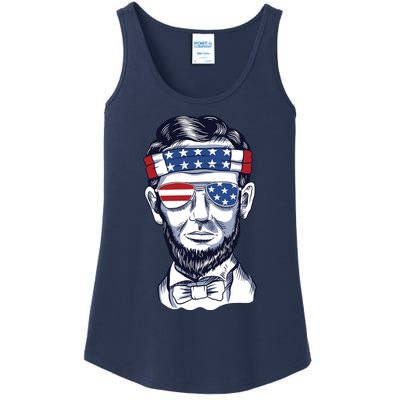 Funny Abraham Lincoln Wearing Glasses And Bandana Ladies Essential Tank