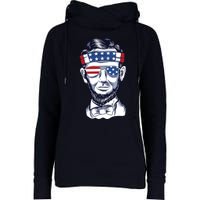 Funny Abraham Lincoln Wearing Glasses And Bandana Womens Funnel Neck Pullover Hood