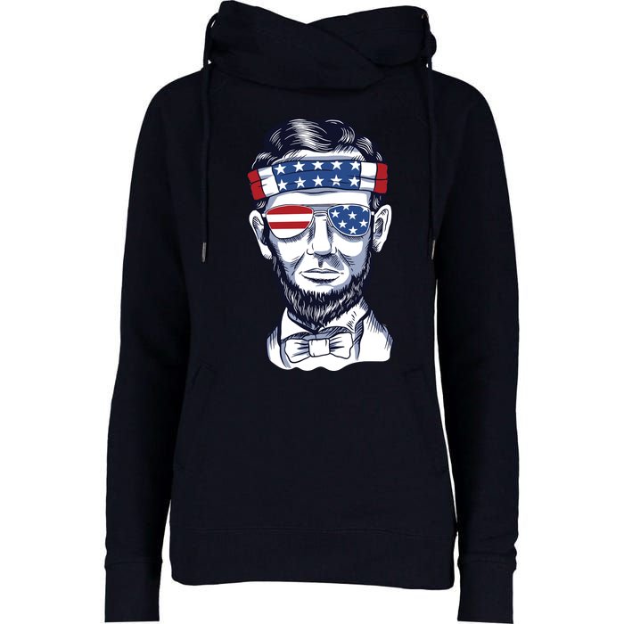 Funny Abraham Lincoln Wearing Glasses And Bandana Womens Funnel Neck Pullover Hood