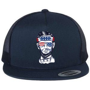 Funny Abraham Lincoln Wearing Glasses And Bandana Flat Bill Trucker Hat