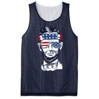 Funny Abraham Lincoln Wearing Glasses And Bandana Mesh Reversible Basketball Jersey Tank