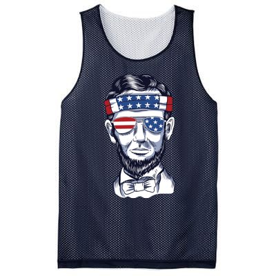 Funny Abraham Lincoln Wearing Glasses And Bandana Mesh Reversible Basketball Jersey Tank