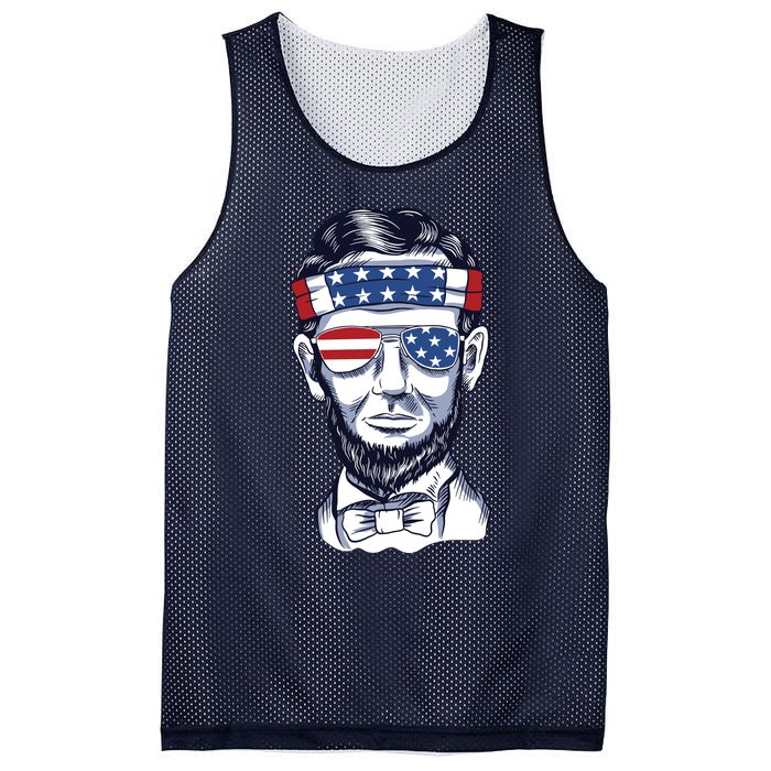 Funny Abraham Lincoln Wearing Glasses And Bandana Mesh Reversible Basketball Jersey Tank