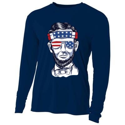 Funny Abraham Lincoln Wearing Glasses And Bandana Cooling Performance Long Sleeve Crew