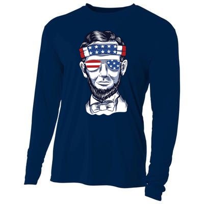 Funny Abraham Lincoln Wearing Glasses And Bandana Cooling Performance Long Sleeve Crew