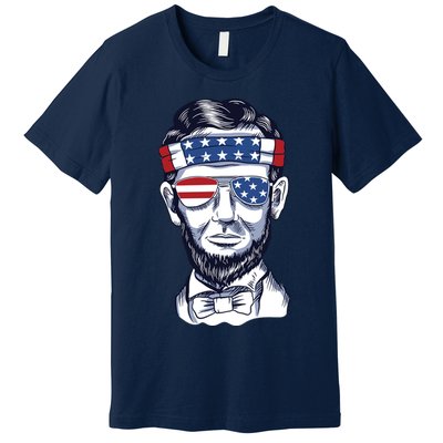 Funny Abraham Lincoln Wearing Glasses And Bandana Premium T-Shirt