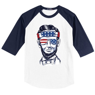 Funny Abraham Lincoln Wearing Glasses And Bandana Baseball Sleeve Shirt