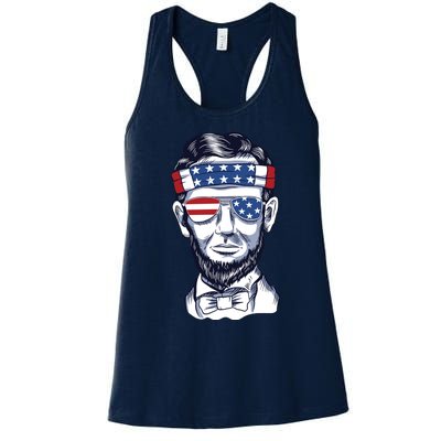 Funny Abraham Lincoln Wearing Glasses And Bandana Women's Racerback Tank