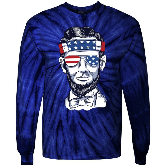 Funny Abraham Lincoln Wearing Glasses And Bandana Tie-Dye Long Sleeve Shirt