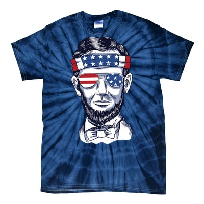 Funny Abraham Lincoln Wearing Glasses And Bandana Tie-Dye T-Shirt