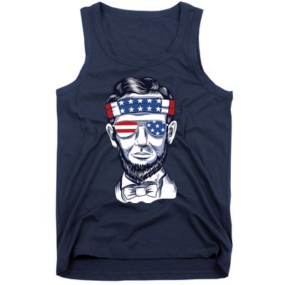 Funny Abraham Lincoln Wearing Glasses And Bandana Tank Top