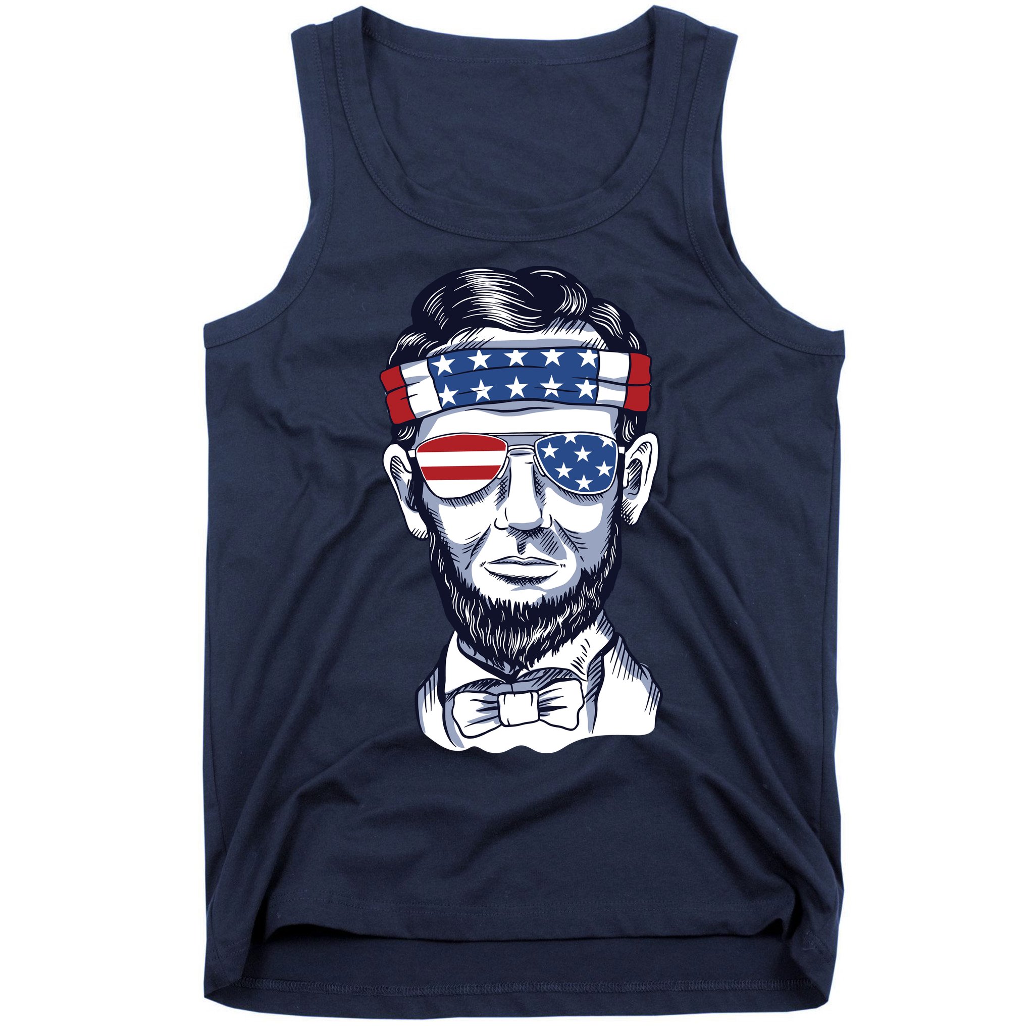Funny Abraham Lincoln Wearing Glasses And Bandana Tank Top