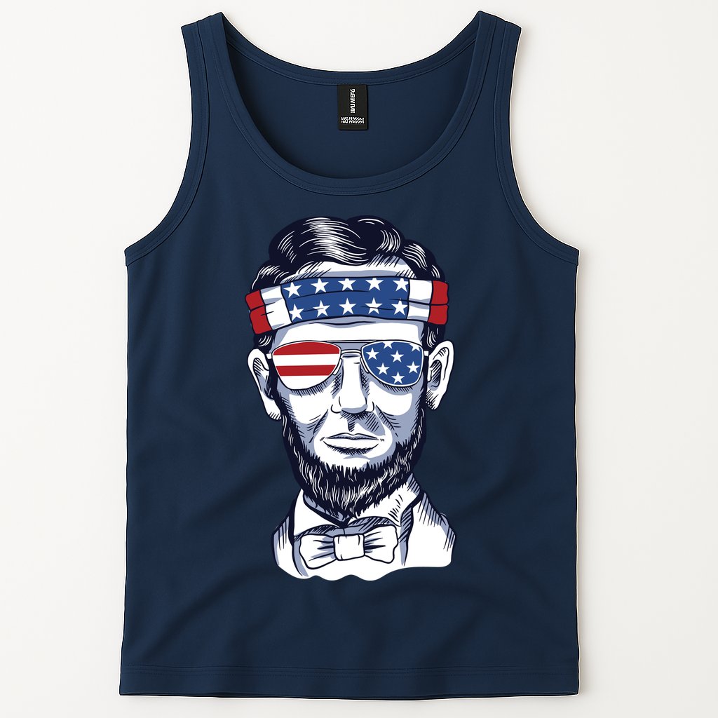 Funny Abraham Lincoln Wearing Glasses And Bandana Tank Top