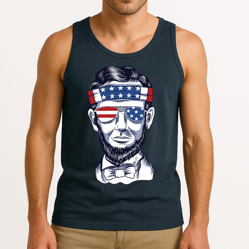 Funny Abraham Lincoln Wearing Glasses And Bandana Tank Top