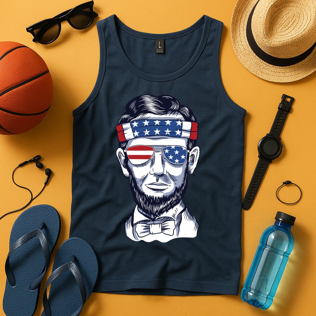 Funny Abraham Lincoln Wearing Glasses And Bandana Tank Top