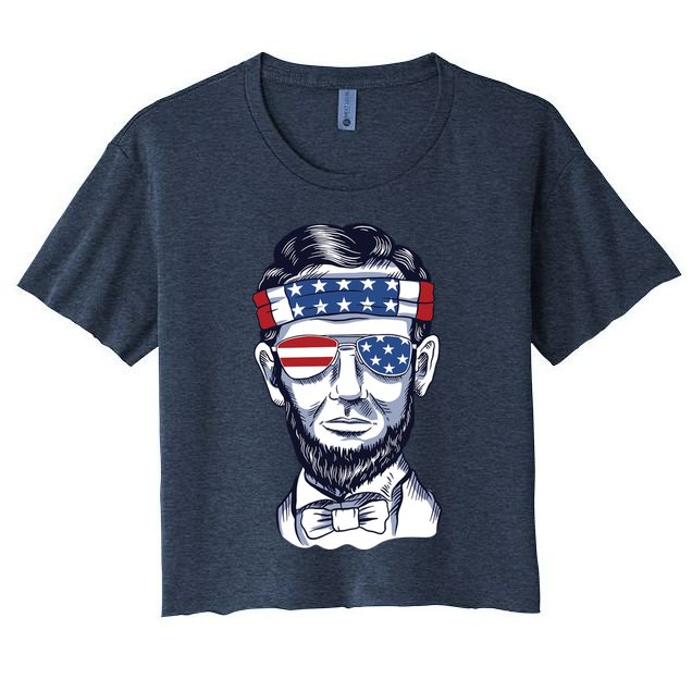 Funny Abraham Lincoln Wearing Glasses And Bandana Crop Top