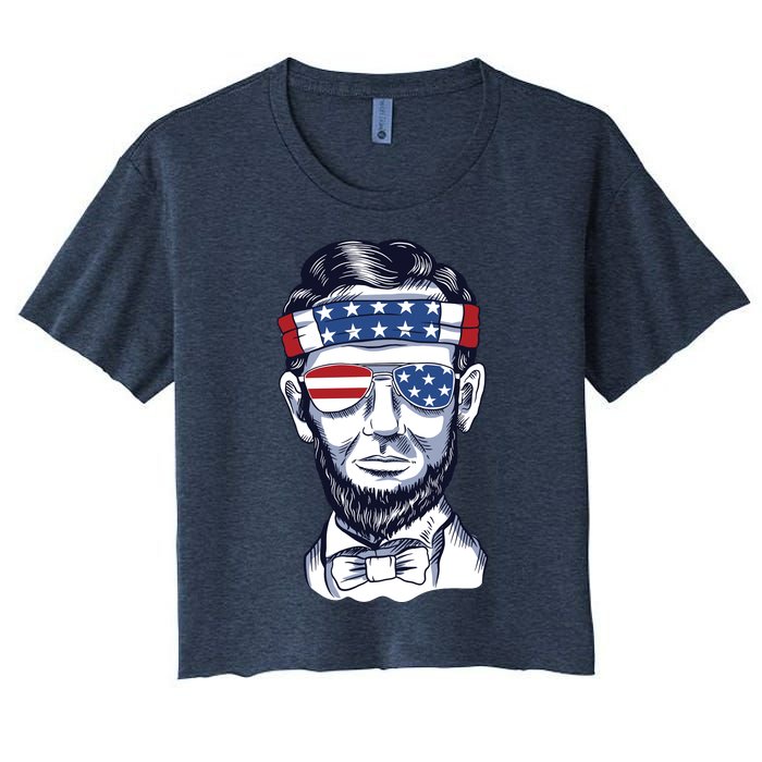 Funny Abraham Lincoln Wearing Glasses And Bandana Women's Crop Top Tee