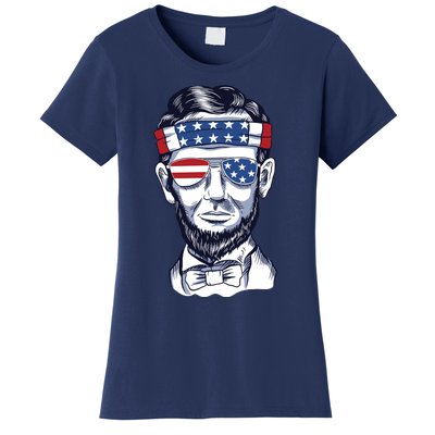 Funny Abraham Lincoln Wearing Glasses And Bandana Women's T-Shirt