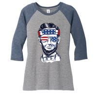 Funny Abraham Lincoln Wearing Glasses And Bandana Women's Tri-Blend 3/4-Sleeve Raglan Shirt