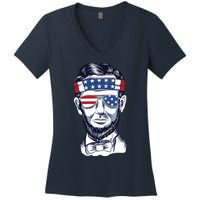 Funny Abraham Lincoln Wearing Glasses And Bandana Women's V-Neck T-Shirt