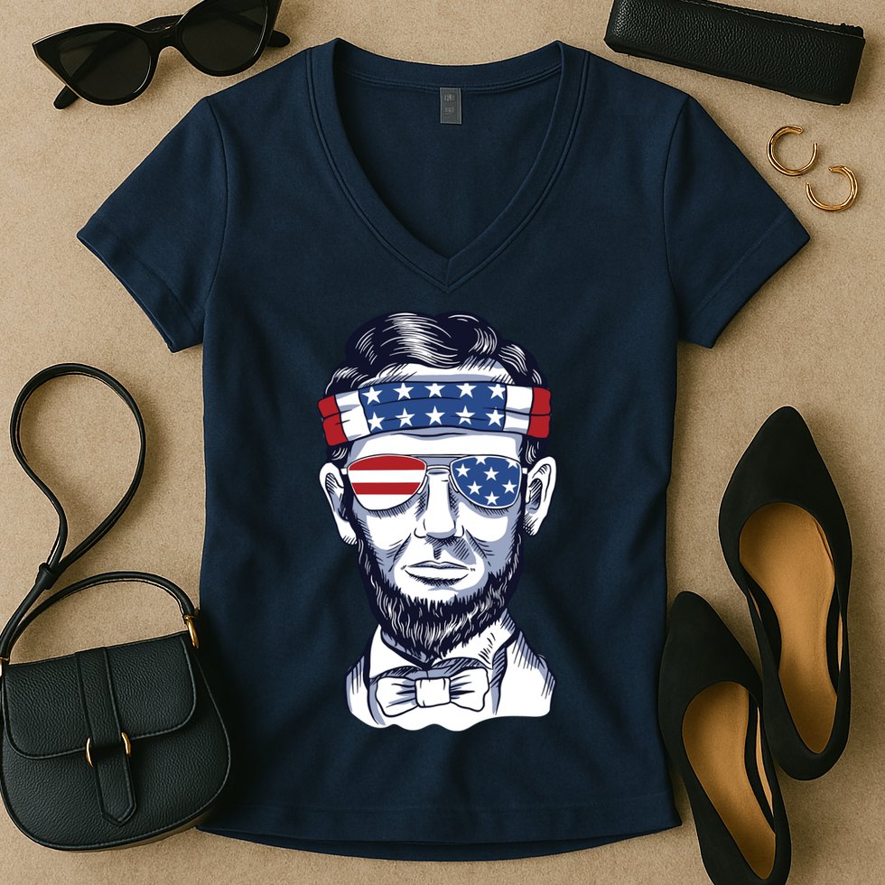 Funny Abraham Lincoln Wearing Glasses And Bandana Women's V-Neck T-Shirt