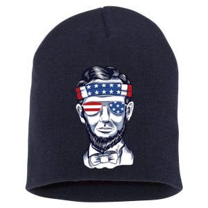 Funny Abraham Lincoln Wearing Glasses And Bandana Short Acrylic Beanie