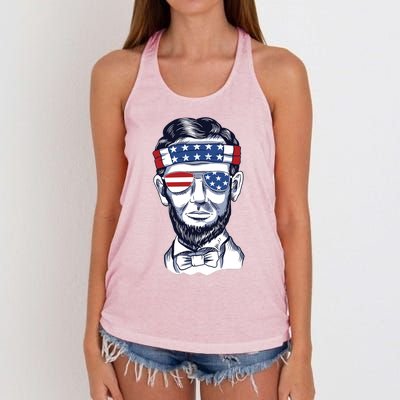 Funny Abraham Lincoln Wearing Glasses And Bandana Women's Knotted Racerback Tank