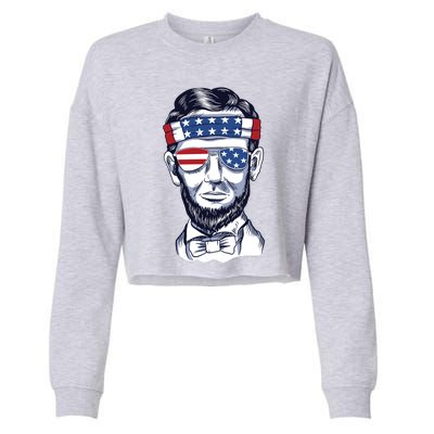 Funny Abraham Lincoln Wearing Glasses And Bandana Cropped Pullover Crew