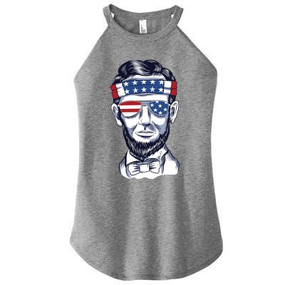 Funny Abraham Lincoln Wearing Glasses And Bandana Women's Perfect Tri Rocker Tank