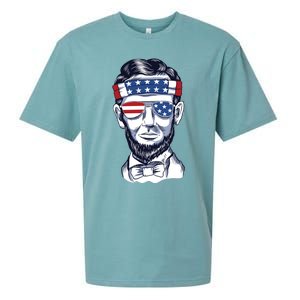 Funny Abraham Lincoln Wearing Glasses And Bandana Sueded Cloud Jersey T-Shirt