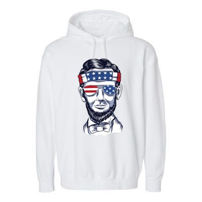 Funny Abraham Lincoln Wearing Glasses And Bandana Garment-Dyed Fleece Hoodie