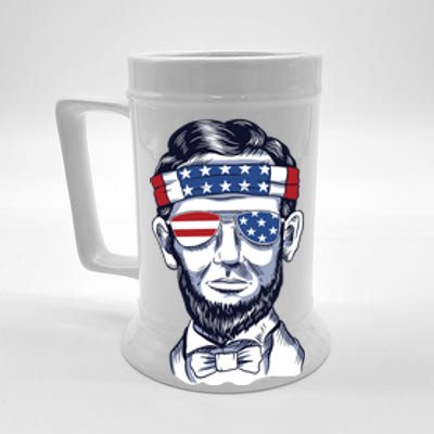 Funny Abraham Lincoln Wearing Glasses And Bandana Beer Stein