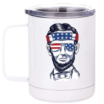 Funny Abraham Lincoln Wearing Glasses And Bandana 12 oz Stainless Steel Tumbler Cup