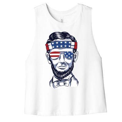 Funny Abraham Lincoln Wearing Glasses And Bandana Women's Racerback Cropped Tank