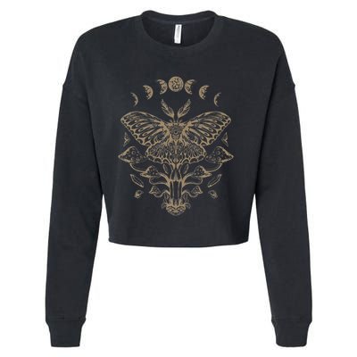Fairycore Aesthetic Luna Moth Mushrooms Butterfly Grunge Cropped Pullover Crew