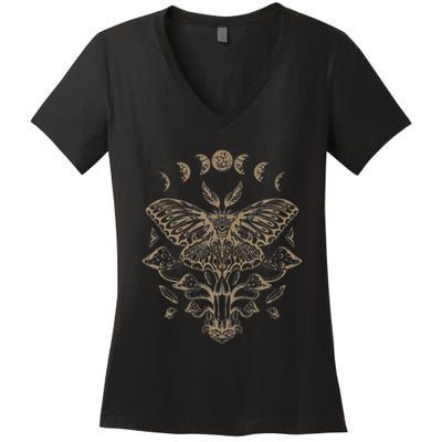 Fairycore Aesthetic Luna Moth Mushrooms Butterfly Grunge Women's V-Neck T-Shirt