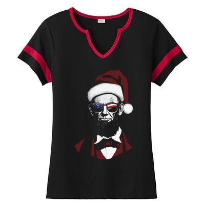 Funny Abraham Lincoln Santa Claus Abe Lincoln Christmas Ladies Halftime Notch Neck Tee