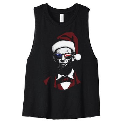 Funny Abraham Lincoln Santa Claus Abe Lincoln Christmas Women's Racerback Cropped Tank