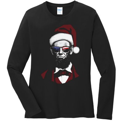 Funny Abraham Lincoln Santa Claus Abe Lincoln Christmas Ladies Long Sleeve Shirt