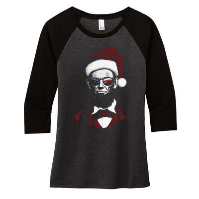 Funny Abraham Lincoln Santa Claus Abe Lincoln Christmas Women's Tri-Blend 3/4-Sleeve Raglan Shirt