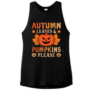 Fall Autumn Leaves & Pumpkin Please Halloween Ladies PosiCharge Tri-Blend Wicking Tank