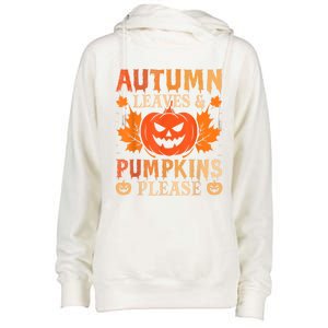 Fall Autumn Leaves & Pumpkin Please Halloween Womens Funnel Neck Pullover Hood