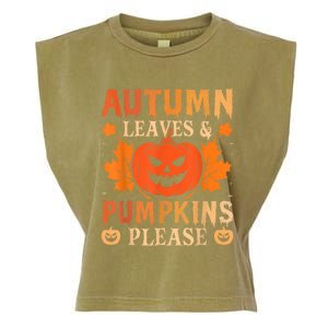 Fall Autumn Leaves & Pumpkin Please Halloween Garment-Dyed Women's Muscle Tee